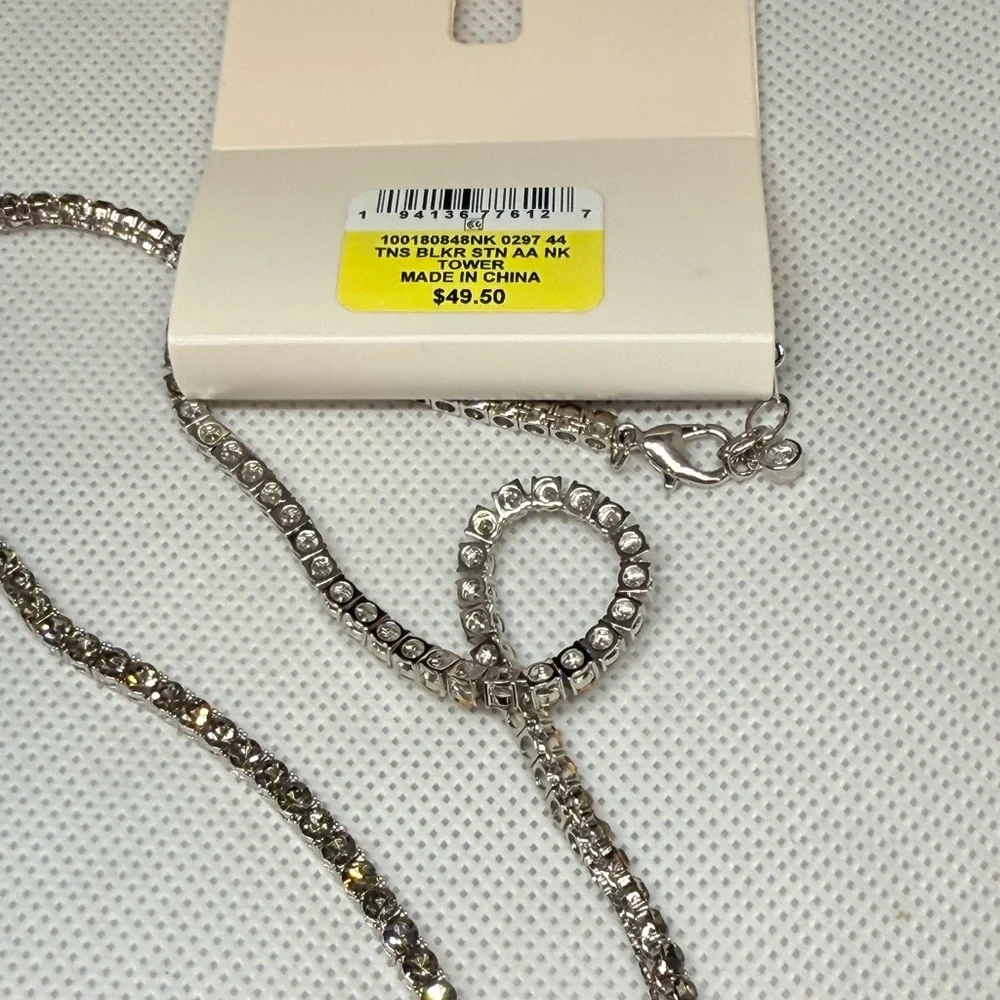 On 34th Crystal Tennis Necklace Silver Tone Rhinestone Chain NWT $49.50 - Picture 4 of 4